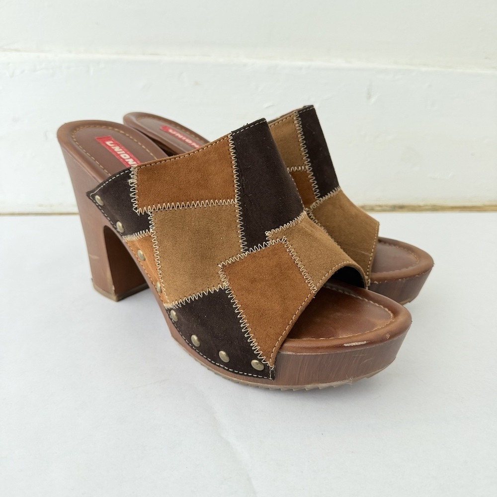 Unionbay Platform Clogs Size 8.5 Patchwork Faux‎ Suede Studded Western Cowgirl